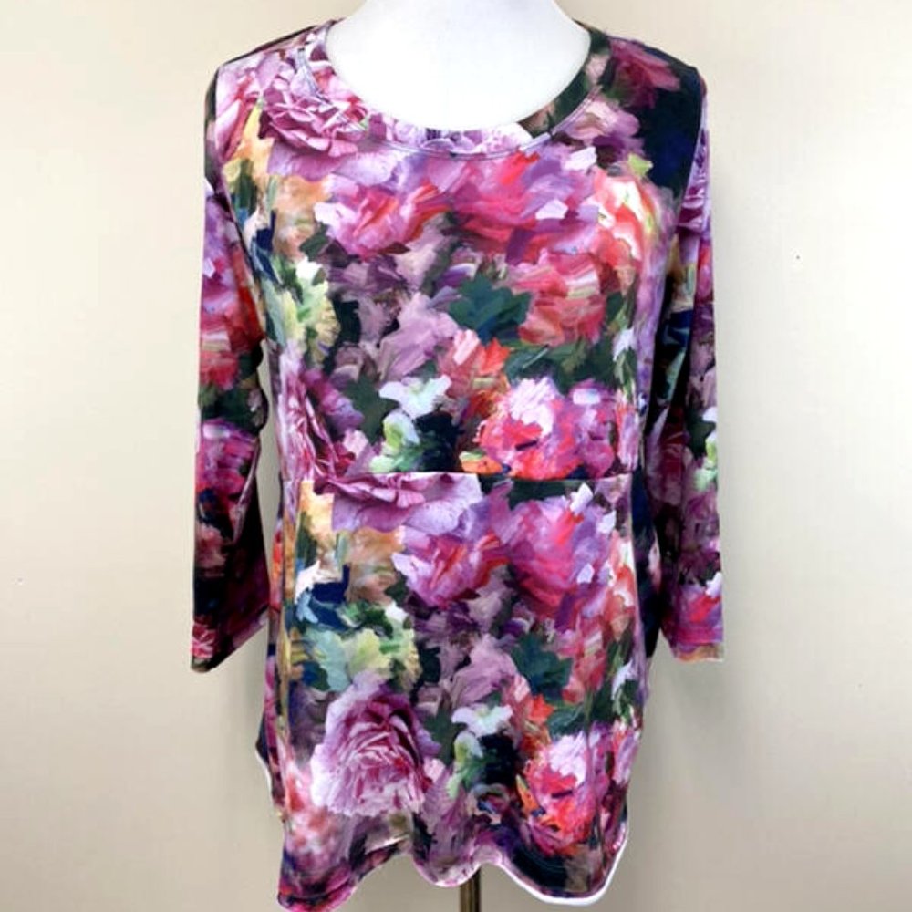 Soft Surroundings PM M Petite Elysian Garden Sublimation Top Shirt Floral